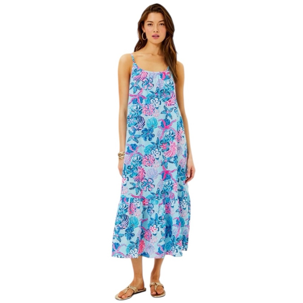 Lilly Pulitzer Amerie Linen Midi Dress Multi Bahamas Beachcomber NWT